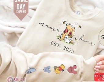 Mama Bear Sweatshirt, Mothers Day Sweatshirt, Mama Bear top, Personalised Mum Sweatshirt with names 2025, Mama Est with Name On The sleeve T