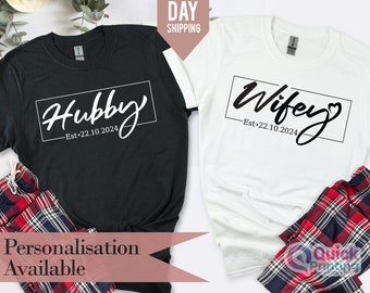 Personalised Hubby Wifey TShirts, Matching Couple Sweatshirts, Bride Groom Shirt, Honeymoon Tshirt, Fiance Fiancee Shirt, Gift for Wife