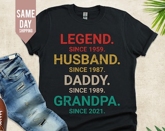 Tshirt personnalisé mari papa papa légende, cadeau d'anniversaire papa drôle pour homme chemise fête des pères, cadeaux personnalisés pour grand-père, t-shirt homme