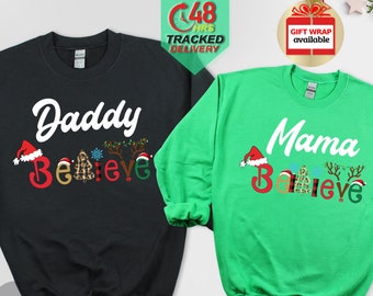 Personalised Christmas Jumpers for Women Men, Christmas Believe Sweatshirt, Matching Christmas Family Jumpers, Christmas Gifts for Dad Mum