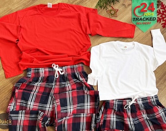 Matching Family Christmas Pyjamas, Christmas Red Long Sleeve Tshirt for Men Women, Christmas Couple Pajamas