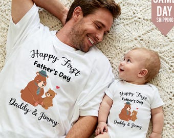 First Father's Day Matching Bear Shirt & Baby Vest, Fathers day 2026 t-shirt, Dad son shirt 2026. Best dad ever shirt, Dad Daughter shirt