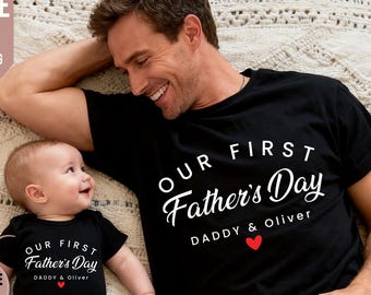 Personalized First Father's Day Matching Shirt & Baby Bodysuit Set, First Father's Day Baby Bodysuit: Matching Dad T-Shirt, Baby Dad Outfit