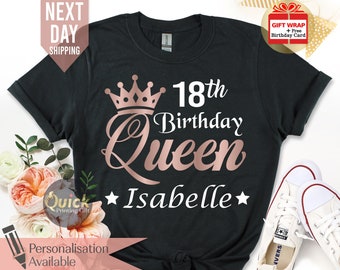 Nom personnalisé t-shirt 18e anniversaire, t-shirts de fête d'anniversaire pour dames filles, cadeau 18e anniversaire pour elle, chemises de fête d'anniversaire fille