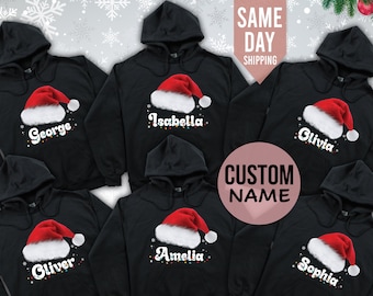 Custom Hoodie, Family Christmas Hat Gift, Personalized Xmas Hoodie, Personalised Family Christmas Jumper - Customised Christmas Sweater 2023