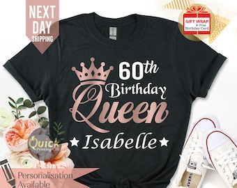 Personalised 60th Birthday Tshirt for Woman, Ladies Birthday Queen TShirts, 60th Birthday Gifts for women, Vintage Birthday Gift Mum Grandma