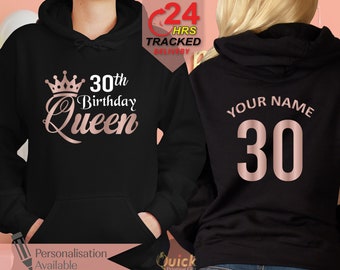 Aangepaste naam 30e verjaardag hoodies, 30e verjaardag geschenken voor vrouwen, gepersonaliseerde verjaardag hoodies, kerstcadeaus voor haar