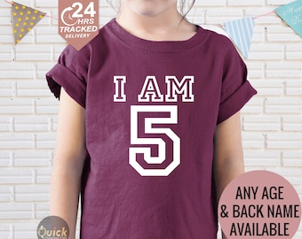 Gepersonaliseerde kinderverjaardags-T-shirt: aangepaste naam en leeftijd