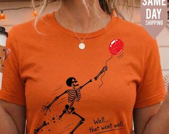 Skeleton Holding Red Balloon funny Halloween sarcastic Tee Shirt, kids Halloween shirt top