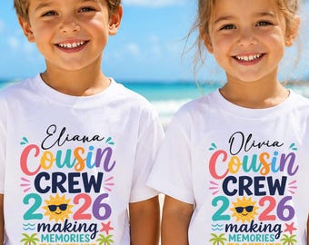 Personalised Cousin Crew T Shirts 2026, Matching Family Reunion T-shirts, Custom Kids Holiday Tops, Matching Cousin Outfits, Holiday Clothes