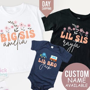 Maglietta con nome personalizzato, magliette e body per sorella maggiore e sorellina, maglietta per sorella maggiore, regalo per la nuova sorella maggiore, tutina per neonato, maglietta per nuovo fratellino e nuova sorellina