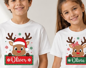 Personalized Christmas Reindeer Family T-Shirt: Matching Xmas Tee 2026, Personalized Reindeer Family Shirts, Funny Christmas Gift, Xmas Top