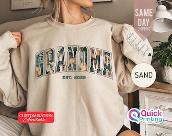 Personalized Grandma Sweatshirt: Custom Name Sleeve, Est. Year