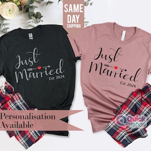 Just Married Tshirt 2024, Hubby Wifey Matching Valentine Couple Shirts, Honeymoon Tshirt, Valentine Gift for Boyfriend Girlfriend