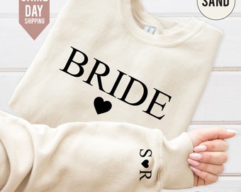 Bride Sweatshirt, Initial Heart Sleeve Shirt, Custom Initials With Heart, Bride Groom Jumper, Mrs Wedding Jumper Gift 2024, Anniversary Top