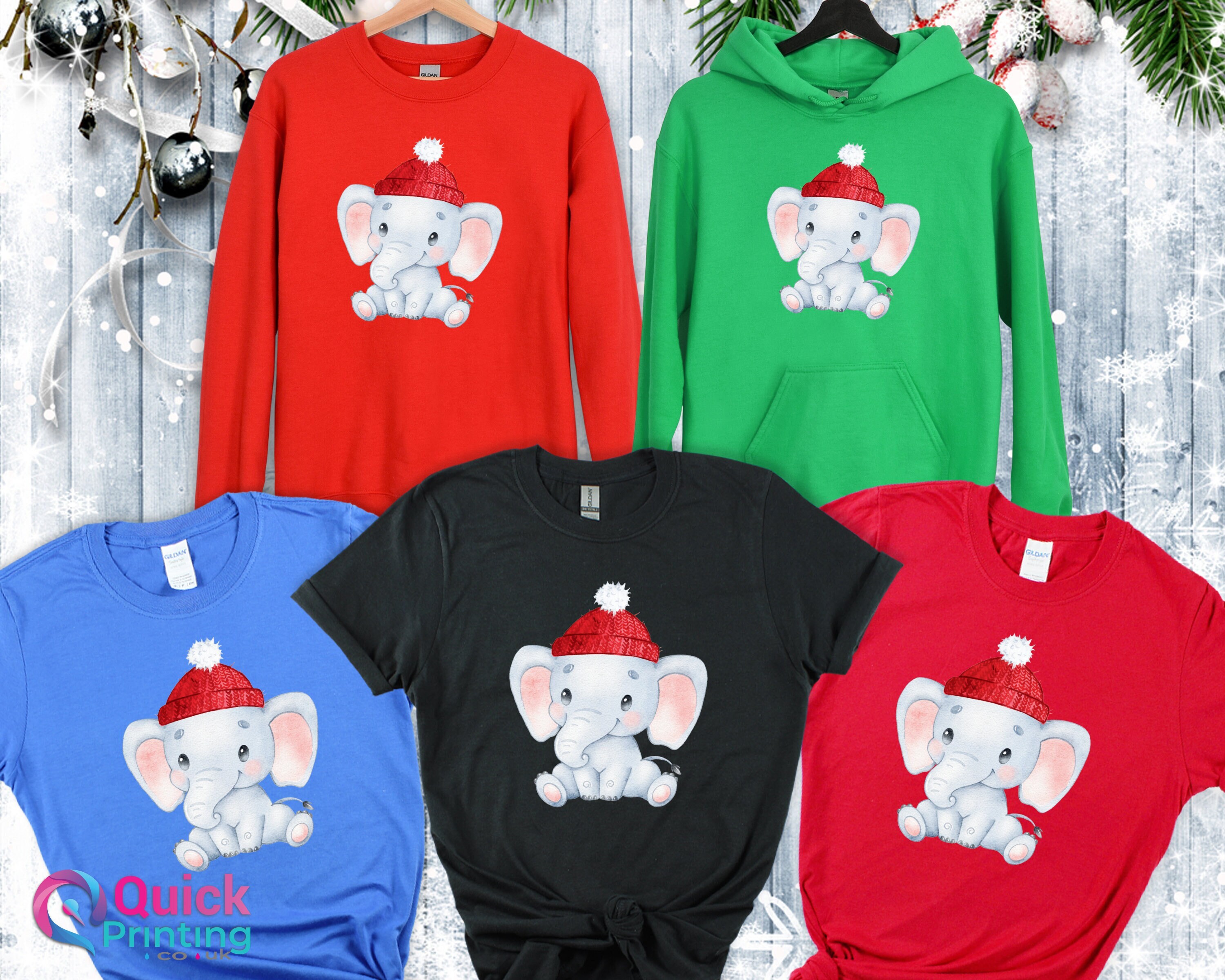 Elephant Christmas T-Shirt: Santa Hat Reindeer Design