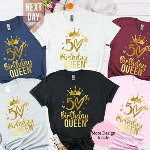 Custom Birthday Gift Tshirt UK, 50th Birthday Queen Tshirt, Birthday Squad Crew Shirt, Vintage Birthday Shirt, 50th Birthday Gift for Women BIRTHDAY QUEEN