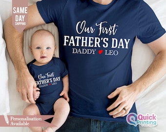 Personalized First Father's Day Matching Shirt & Baby Bodysuit Set