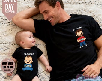 player 1 player 2, dad and baby matching shirts, Funny Dad son Shirt 2026, daddy to be shirt, funny fathers day shirt 2026