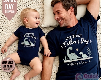 Personalized First Father's Day Matching Shirt & Baby Bodysuit Set, Fathers day Family Tee, Personalised Mom Gift with Kids 2026