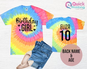 Birthday Girl Shirt 5th 6th 7th 8th 10th Custom age shirt, Girls Birthday Tee, Tie Die Rainbow Birthday Girl Shirt Birthday Party Shirt Girl