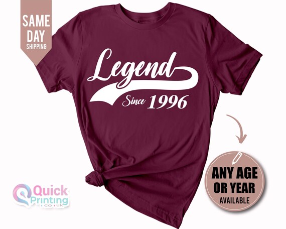 Legend Since 1996 T-shirt: 30th Birthday Gift, Custom Name, Legend