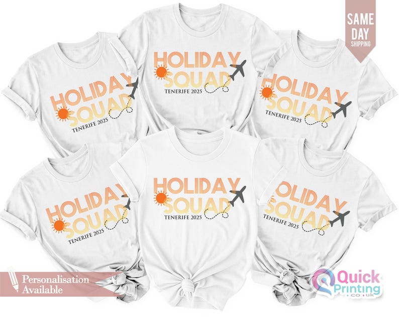 Matching Family Holiday T-Shirts: Holiday Squad 2025, Personalized Group Vacation Shirts image 10