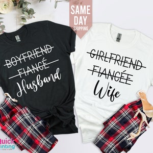 Camisa de novio prometido, Camisa de novia prometida, Camisas a juego de marido y mujer, Camiseta Sr. Sra., Camiseta de compromiso, Regalo de boda para él