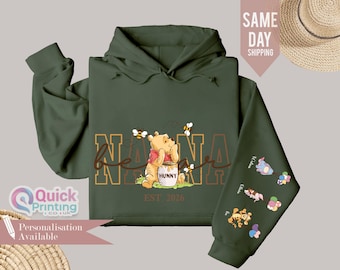 Nana Bear Hoodies, Mothers Day Sweatshirt, Grandparents Hoodies, Personalised Mum Sweatshirt with names, Nana Est with Name On The sleeve T