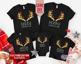 Custom Name Tee, Santa Claus Reindeer T-shirt, Unisex Christmas Shirt, Merry Christmas Santa Hat Reindeer Shirt Cute Christmas T-shirt 2026