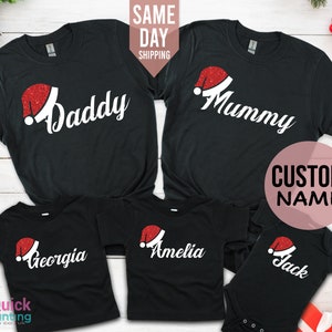 Aangepaste kerstdorst, familie kerst T-shirt gepersonaliseerd bijpassend cadeau glitter kerstmuts top, familie kerstfeest, kerstcadeau T