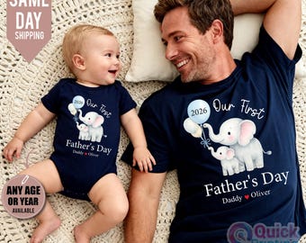 First Father's Day Matching Bear Shirt & Baby Vest, Fathers day 2026 t-shirt, Dad son shirt 2026. Dad Elephant Shirt, Dad Daughter shirt