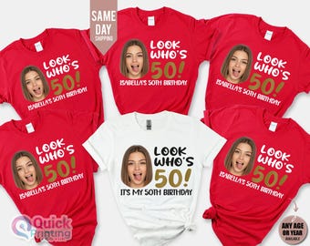 Custom 50th Birthday Photo Shirt: Matching Party Group Tee, 1996 Birthday Shirt 2026, Face T-shirts, Turning 50 Birthday Custom Face Shirt