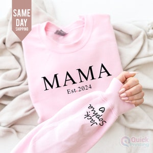 Custom Mama Sweatshirt with Name on Sleeve, Mothers Day Jumper, Personalized mama jumper, Minimalist mammy jumper, Christmas Gift for Mama image 5