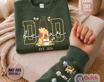Dad Bear Sweatshirt, fathers day Sweatshirt, daddy Bear top, Personalised dad Sweatshirt with names 2026, papa Est with Name On The sleeve T