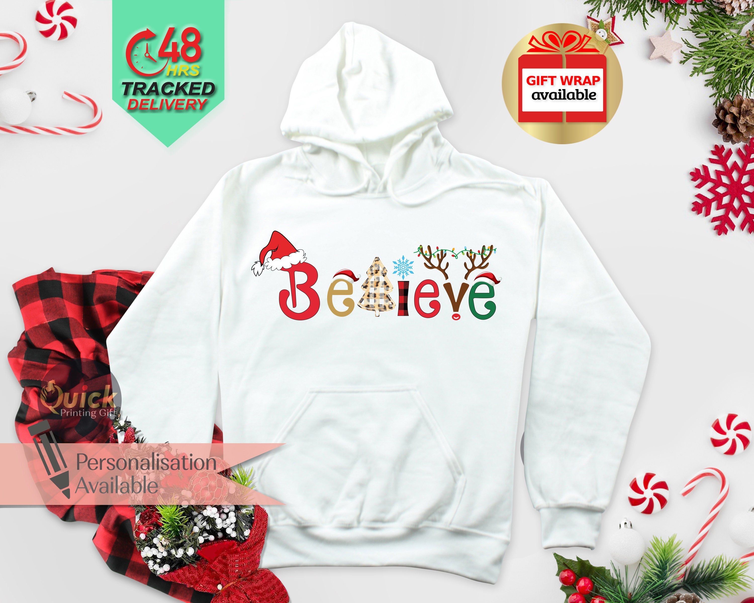 Discover Believe Christmas Hoodie, Funny Christmas Hoodie