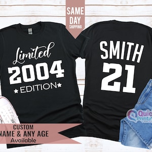 Camiseta personalizada de aniversário de 21 anos para homens e mulheres, presente de aniversário de 21 anos para ela, camiseta de aniversário de 21 anos para meninas, camiseta de aniversário de 2004, presente de aniversário para filha