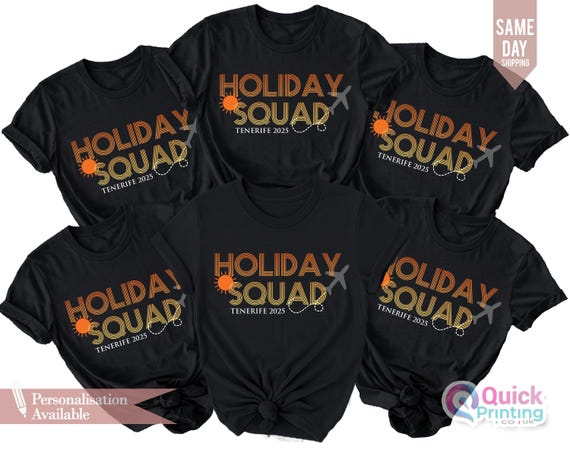 Matching Family Holiday T-Shirts: Holiday Squad 2025, Personalized Group Vacation Shirts