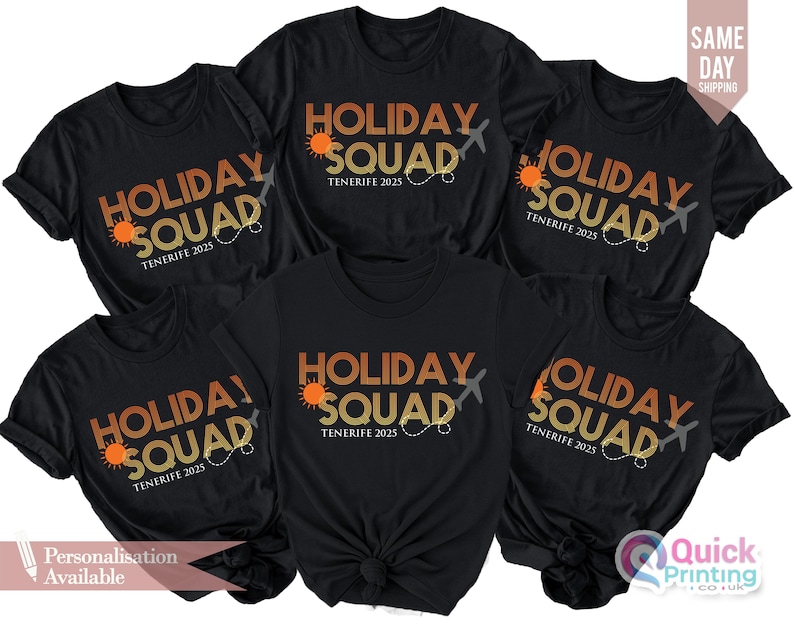 Matching Family Holiday T-Shirts: Holiday Squad 2025, Personalized Group Vacation Shirts image 1