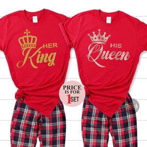 Her King His Queen Pajamas, King of Spades & Queen of Hearts, Mr and Mrs T shirt,Couple&#39;s Pajamas,Valentines Day Shirt, Anniversary gift set