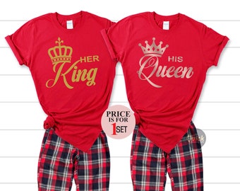 Her King His Queen Pajamas, King of Spades & Queen of Hearts, Mr and Mrs T shirt,Couple's Pajamas,Valentines Day Shirt, Anniversary gift set