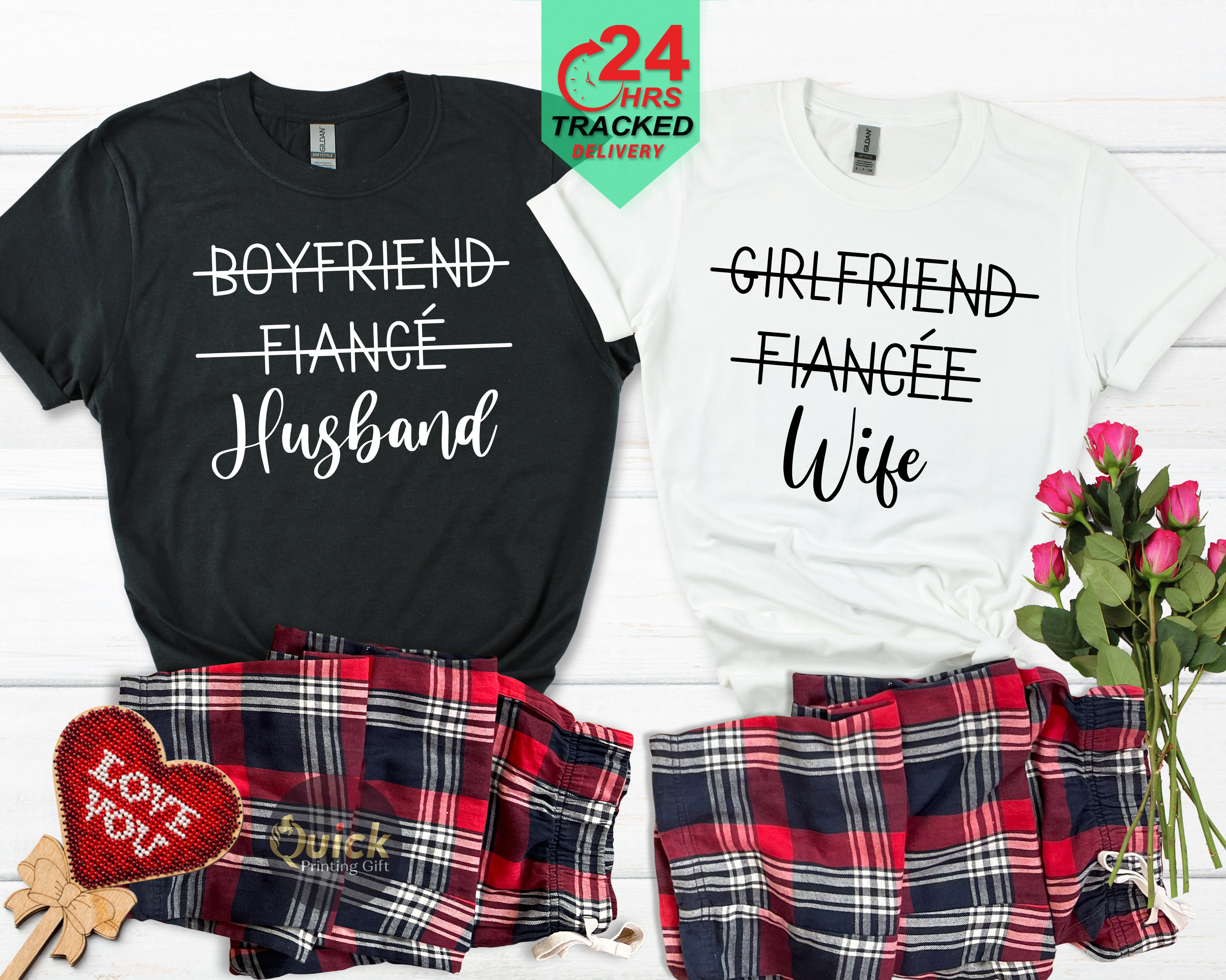 Couple Pyjamas, Hubby & Wifey Matching Pyjamas Mr & Mrs Gifts Navy Tartan Couples Pajamas Set Anniversary Gift Valentines