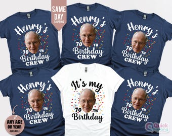 Custom 70th Birthday Photo T-Shirts: Matching Party Group Shirts, 1966 birthday t-shirt, 70 Face Shirt, 1956 Birthday shirt 2026, Happy Face