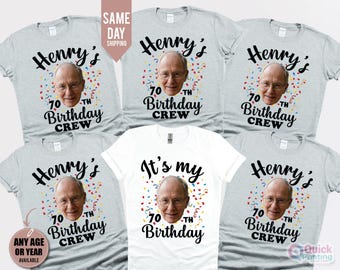 Custom 70th Birthday Photo T-Shirts: Matching Party Group Shirts, 1966 birthday t-shirt, 70 Face Shirt, 1956 Birthday shirt 2026, Happy Face
