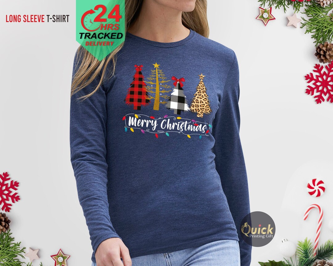 Merry Christmas Tree Long Sleeve T Shirts, Matching Family Christmas