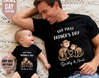Personalized First Father's Day Matching Shirt & Baby Bodysuit Set, Fathers day Family Tee, Personalised Mom Gift with Kids 2026
