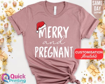 merry and pregnant shirt, pregnancy shirt, Christmas pregnant shirt, Christmas Maternity Shirt, Funny Xmas Baby Reveal, Christmas Pregnant T