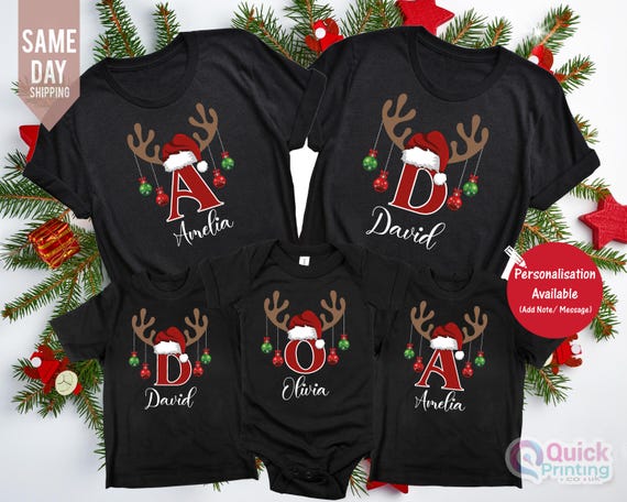 Christmas Alphabet t-shirt, Monogrammed Family Christmas T-Shirt, Family Christmas Name 2026 Shirts, Xmas Family name tees, Xmas Group Shirt