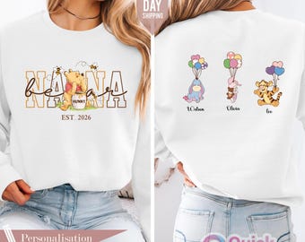 Nana Bear Sweatshirt, Mothers Day Sweatshirt, Nana Bear top, Personalised Mum Sweatshirt with names 2026, Mama Est with Name On The sleeve T