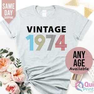 1974 Birthday TShirt UK, 50th Birthday Gifts for Women, 50th Birthday Tshirt, Vintage 1974 Birthday Shirt, Birthday Gift for Mum Grandpa Grey